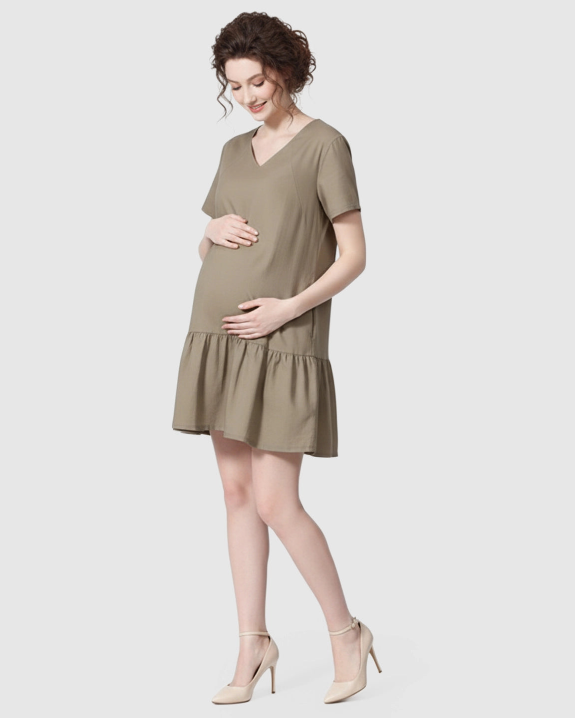 Ruffled Hem A-line Maternity & Nursing Dress