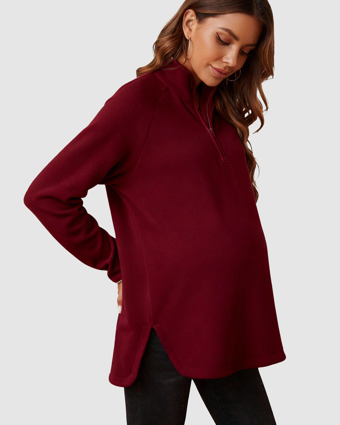 Half-Zip Long Sleeve Maternity Top