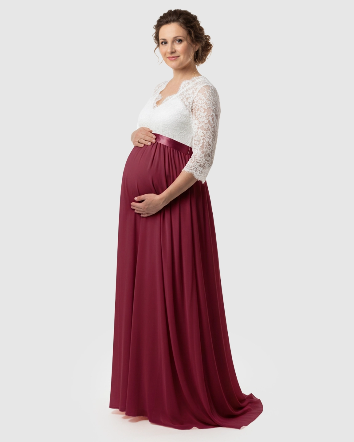 V-Back Bow Two-Tone Formal Maternity Gown