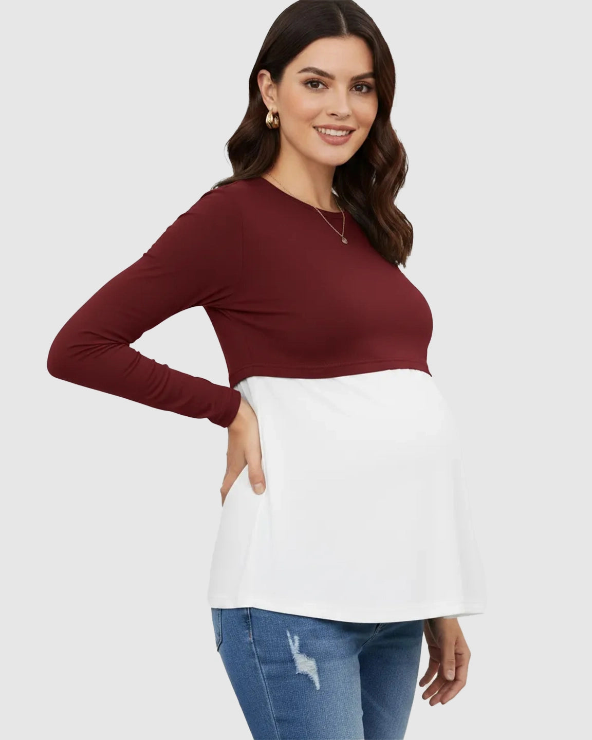 Double-Layer Nursing Access Color-Block Maternity Top