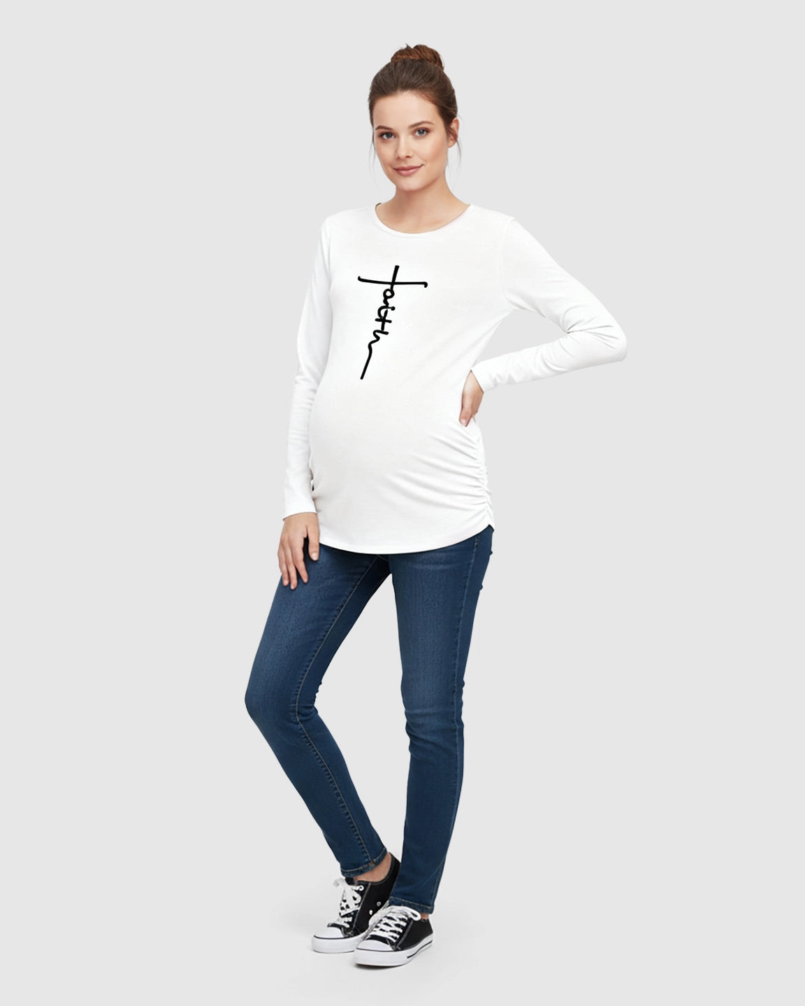 Ruched Side Long-Sleeve Maternity Top
