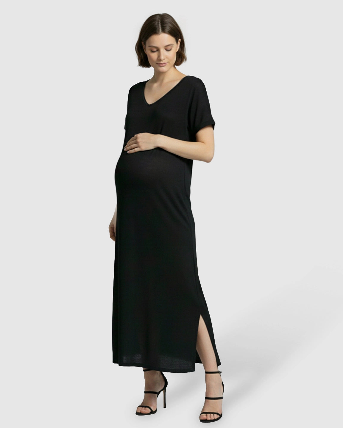 Soft V-Neck Relaxed Fit Maternity Midi Dress