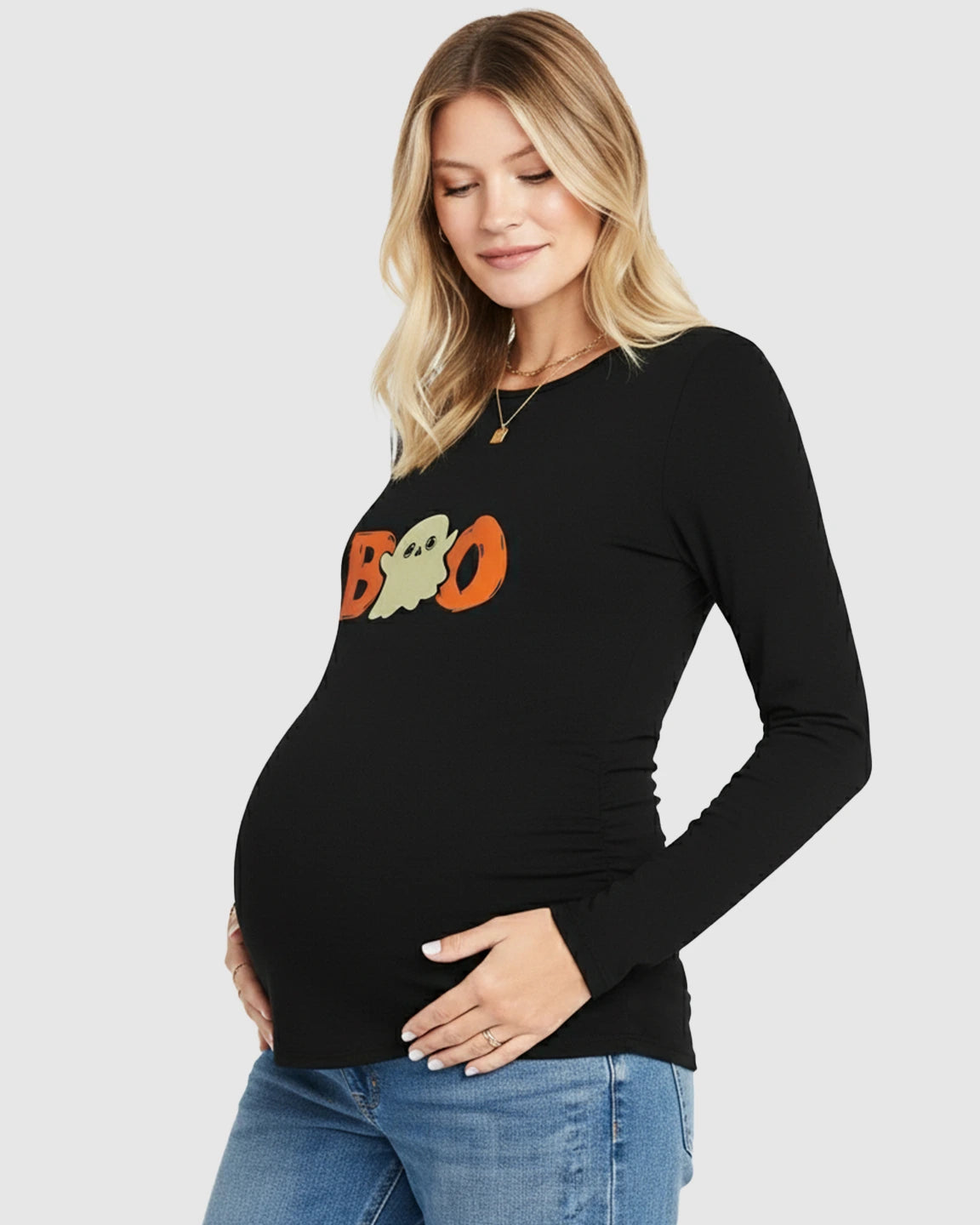 Side Ruched Fitted Long Sleeve Maternity Top