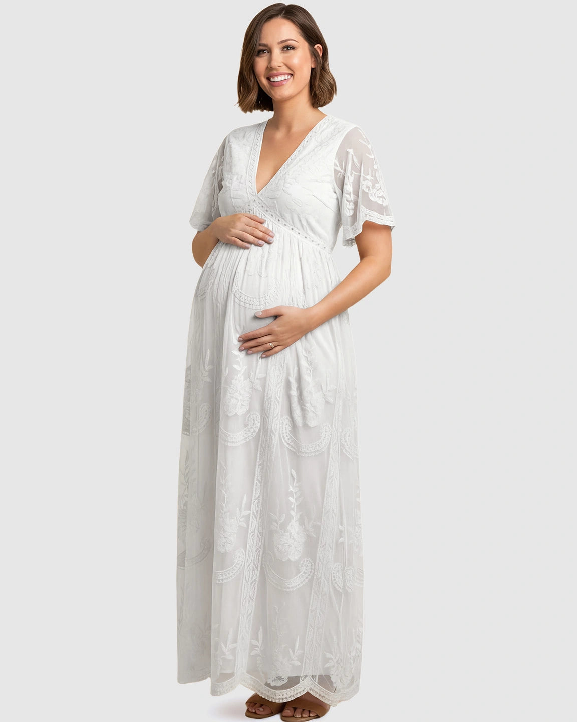 Lace Overlay Boho Maternity Maxi Dress