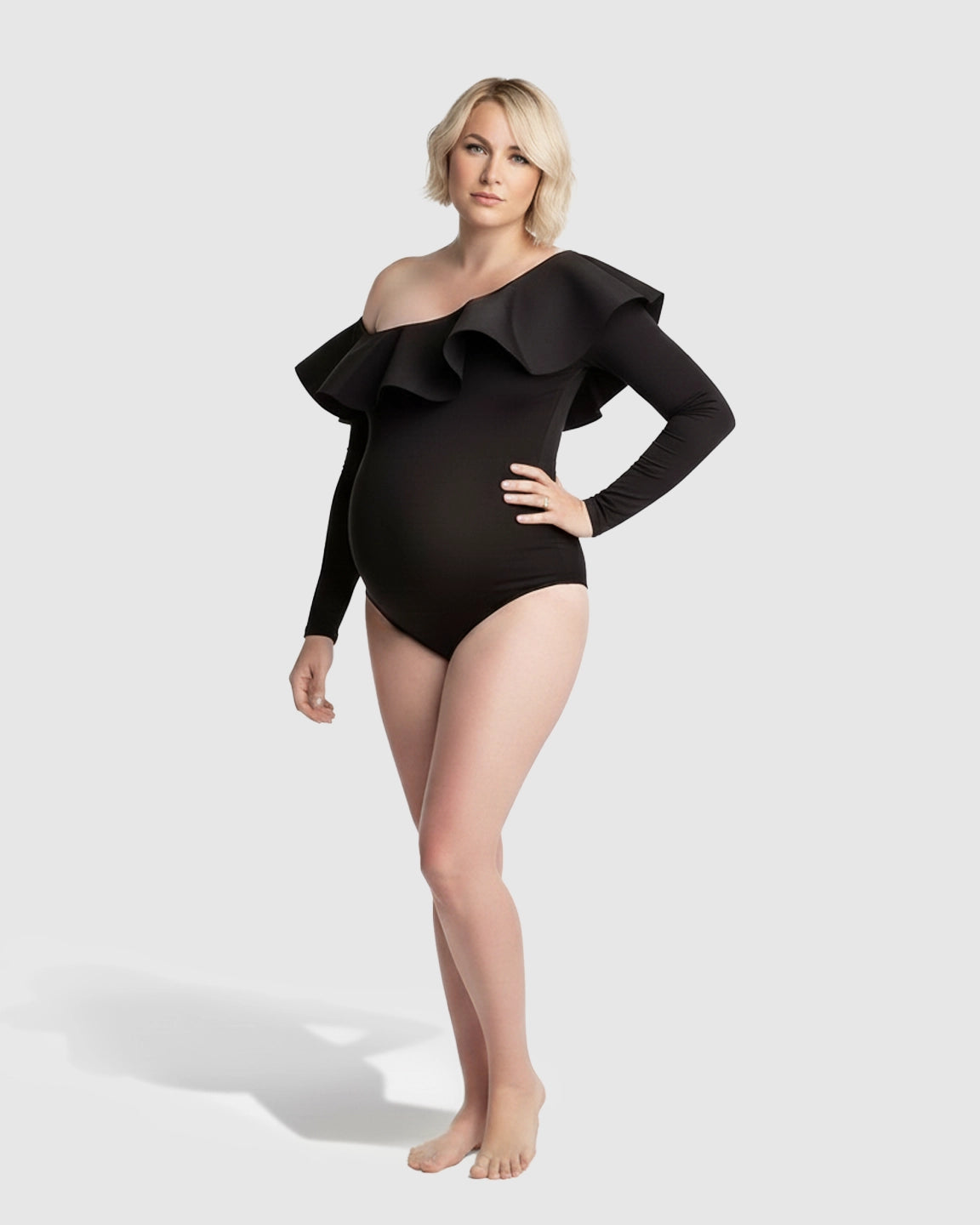 Ruffled One-shoulder Bodycon Maternity Bodysuit