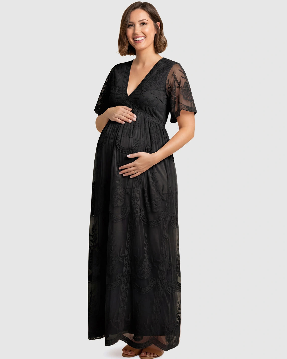 Lace Overlay Boho Maternity Maxi Dress