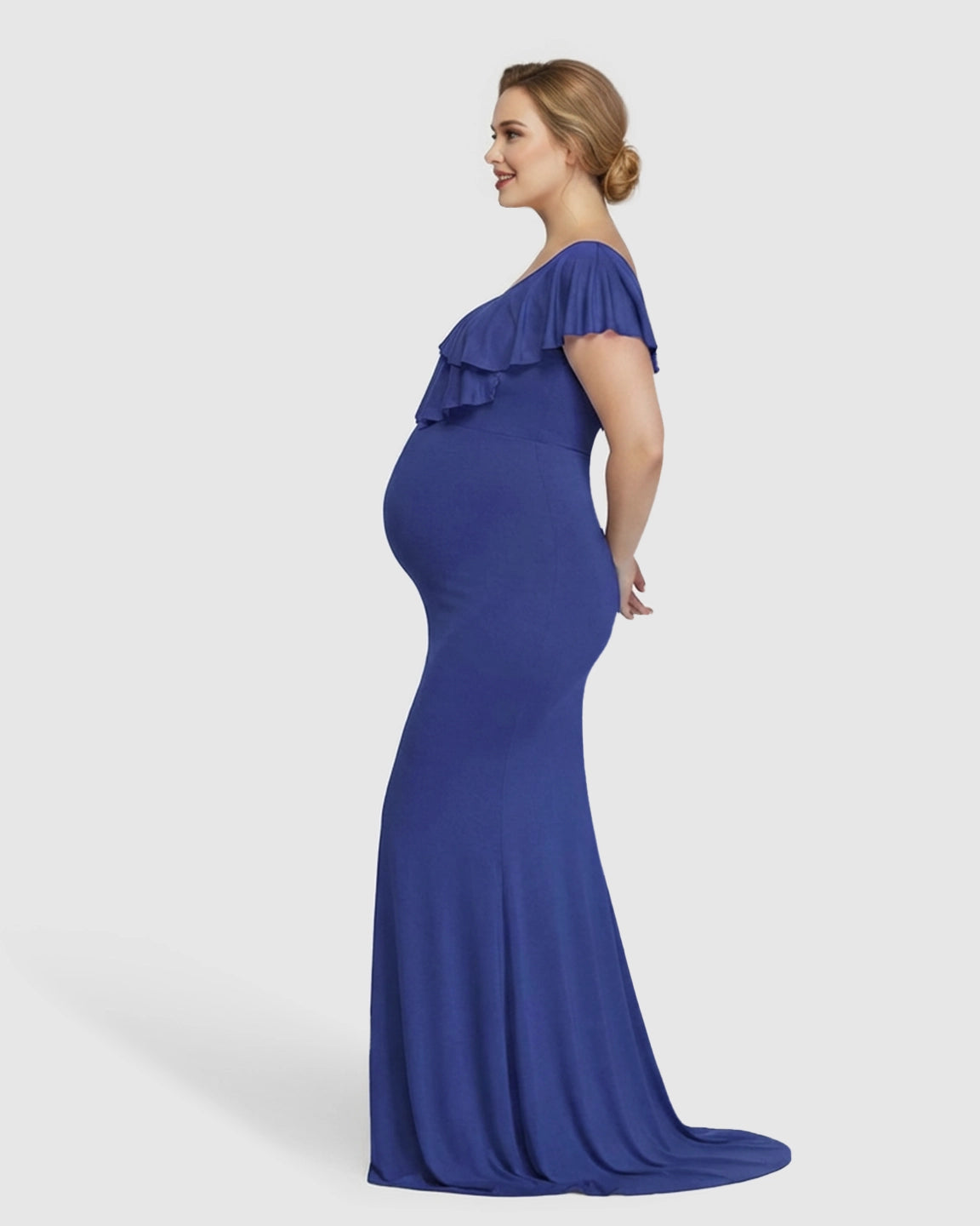 Off-Shoulder Ruffled Bodycon Maternity Maxi Dress