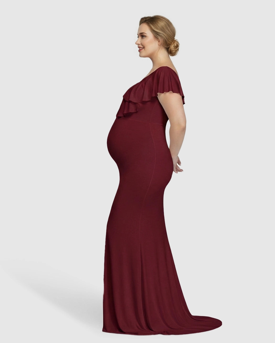 Off-Shoulder Ruffled Bodycon Maternity Maxi Dress