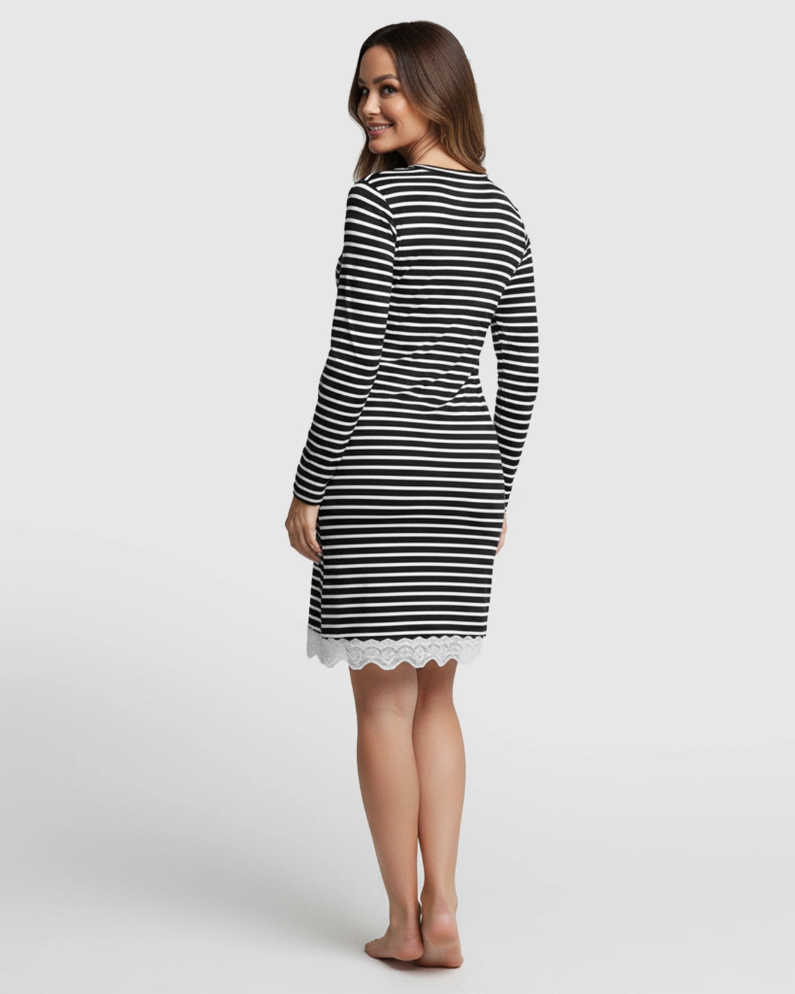 Striped Button Up Loose Fit Maternity Nightgown