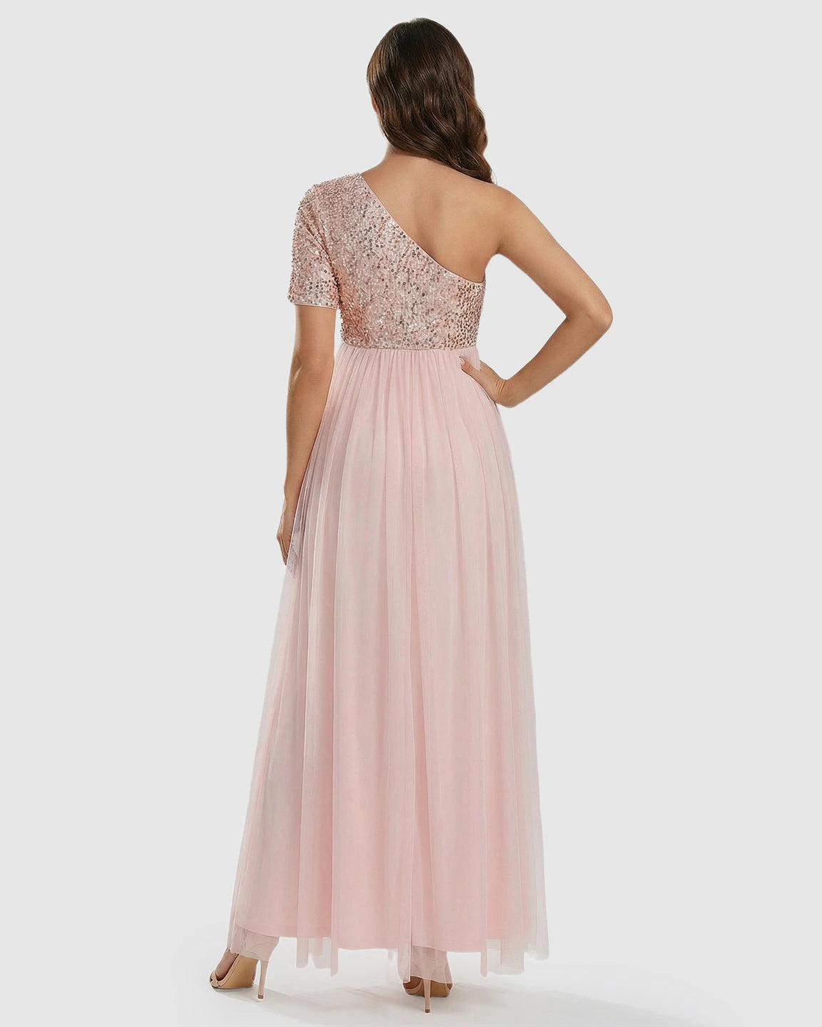 Sequin Bodice Flowing Mesh Maternity Maxi Dress