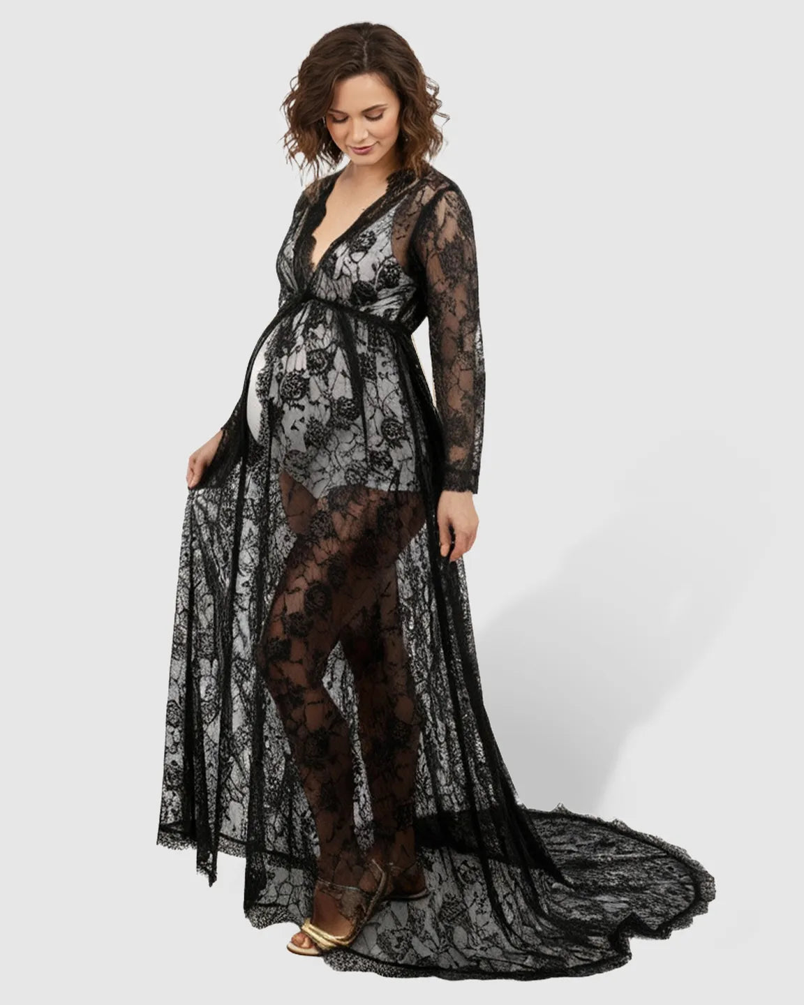 Floral Lace Romantic Maternity Photoshoot Maxi Dress