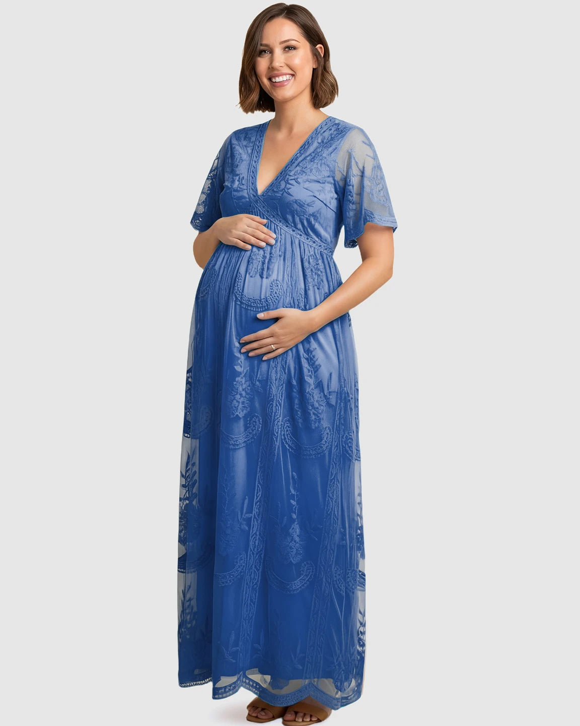 Lace Overlay Boho Maternity Maxi Dress