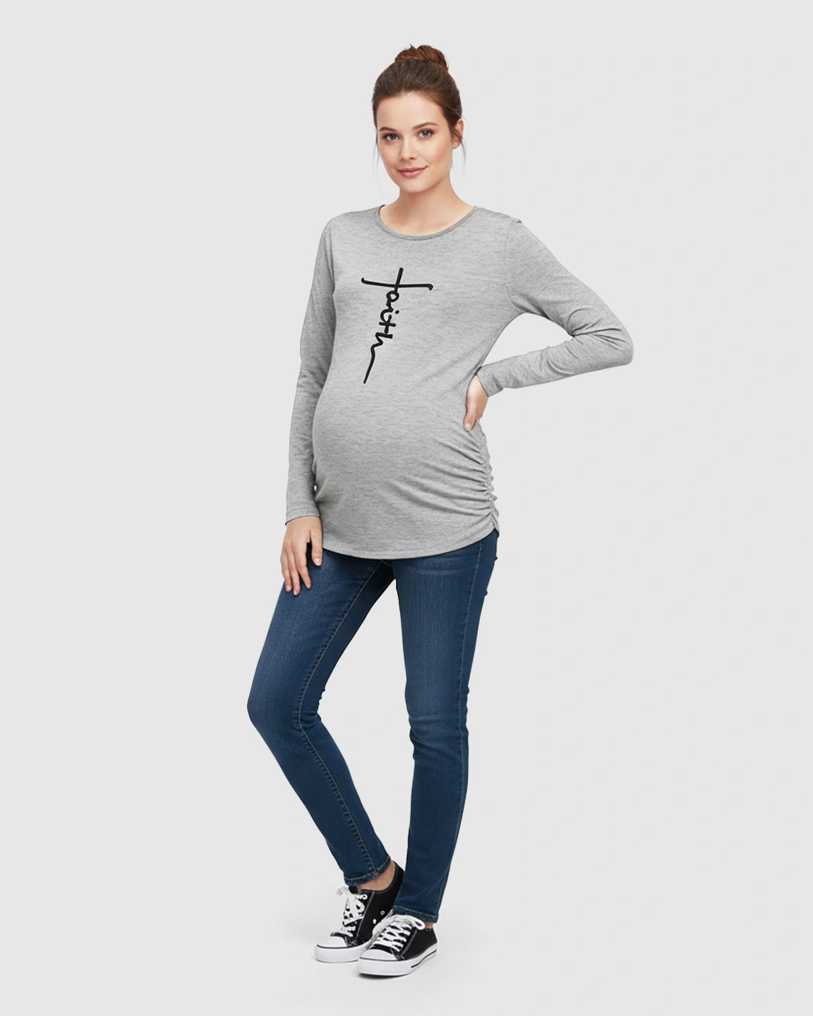 Ruched Side Long-Sleeve Maternity Top