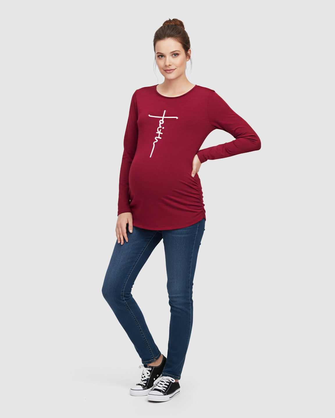 Ruched Side Long-Sleeve Maternity Top