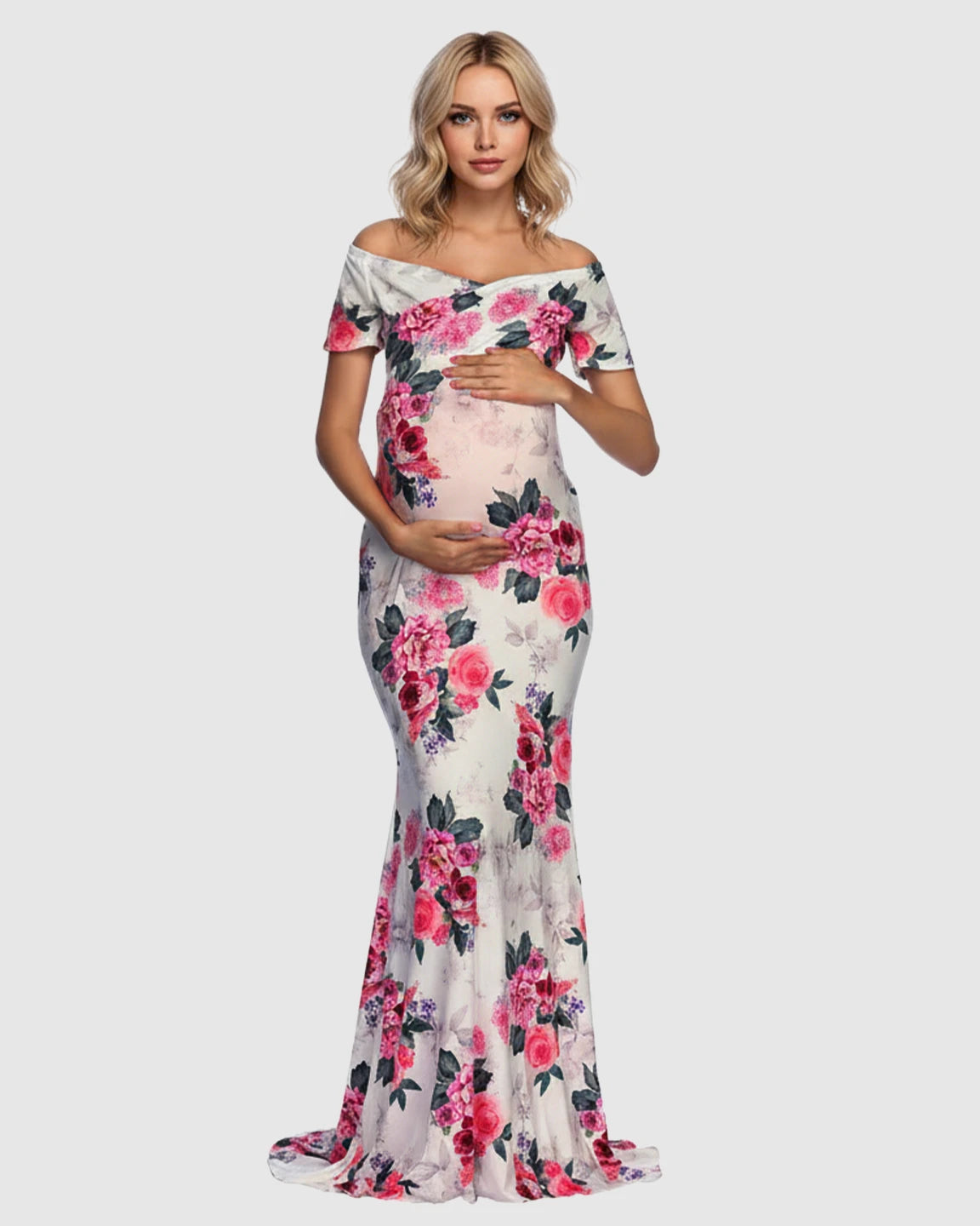 Cross V-neck Floral Print Maternity Maxi Dress