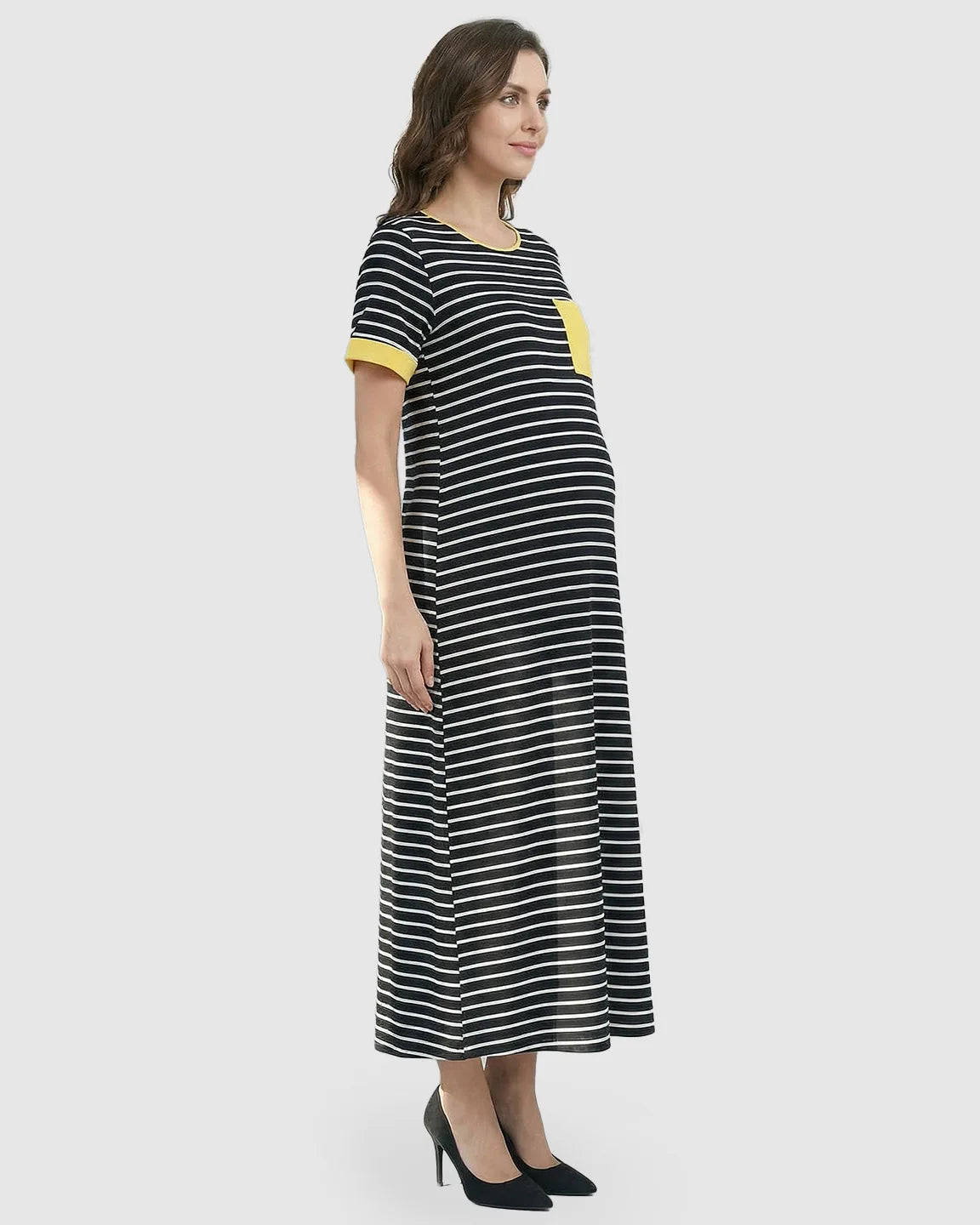Nursing-Friendly Casual Maternity Midi Dress
