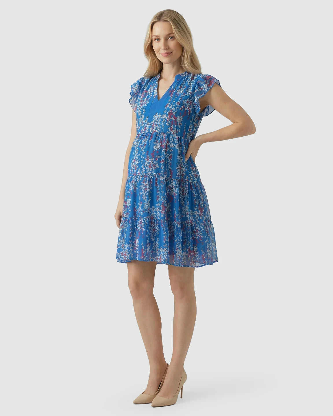 Floral V-neck A-Line Maternity Dress