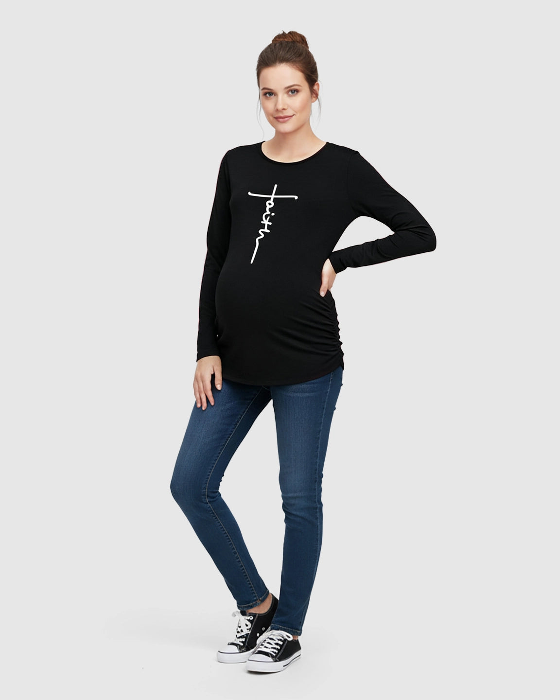 Ruched Side Long-Sleeve Maternity Top
