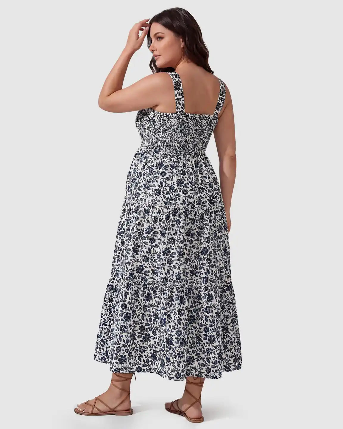 Smocked Floral A-Line Maternity Midi Dress