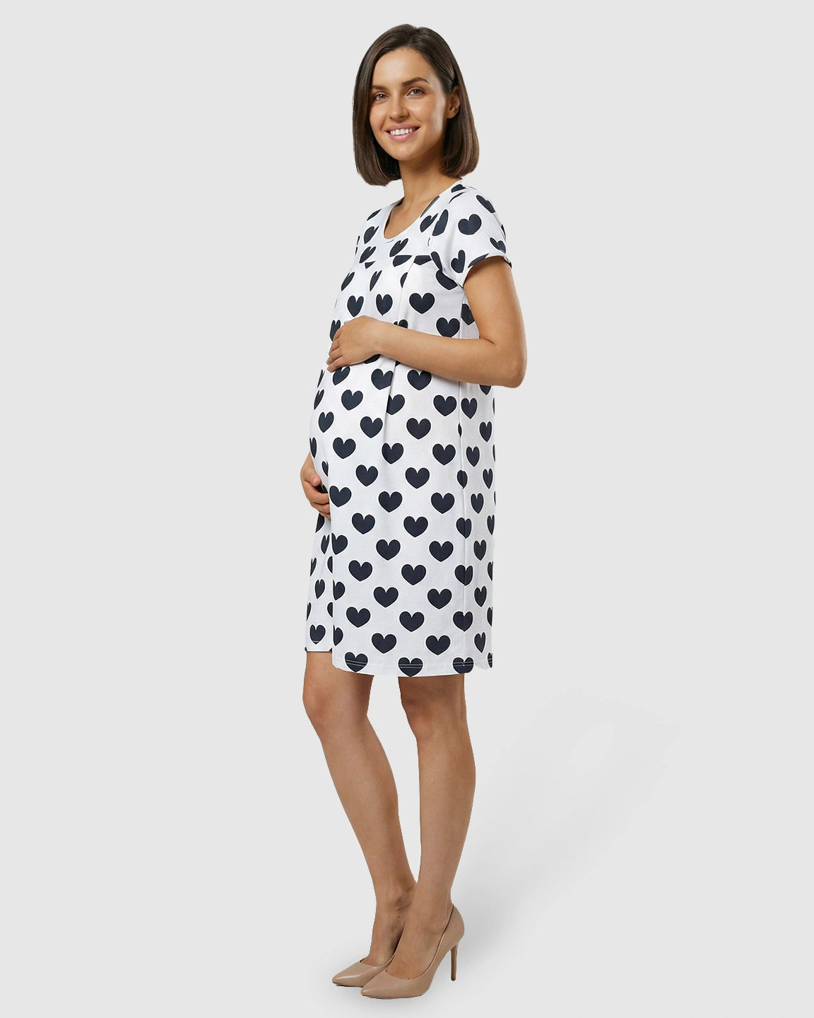 Pure Cotton Heart Print Maternity Nursing Dress
