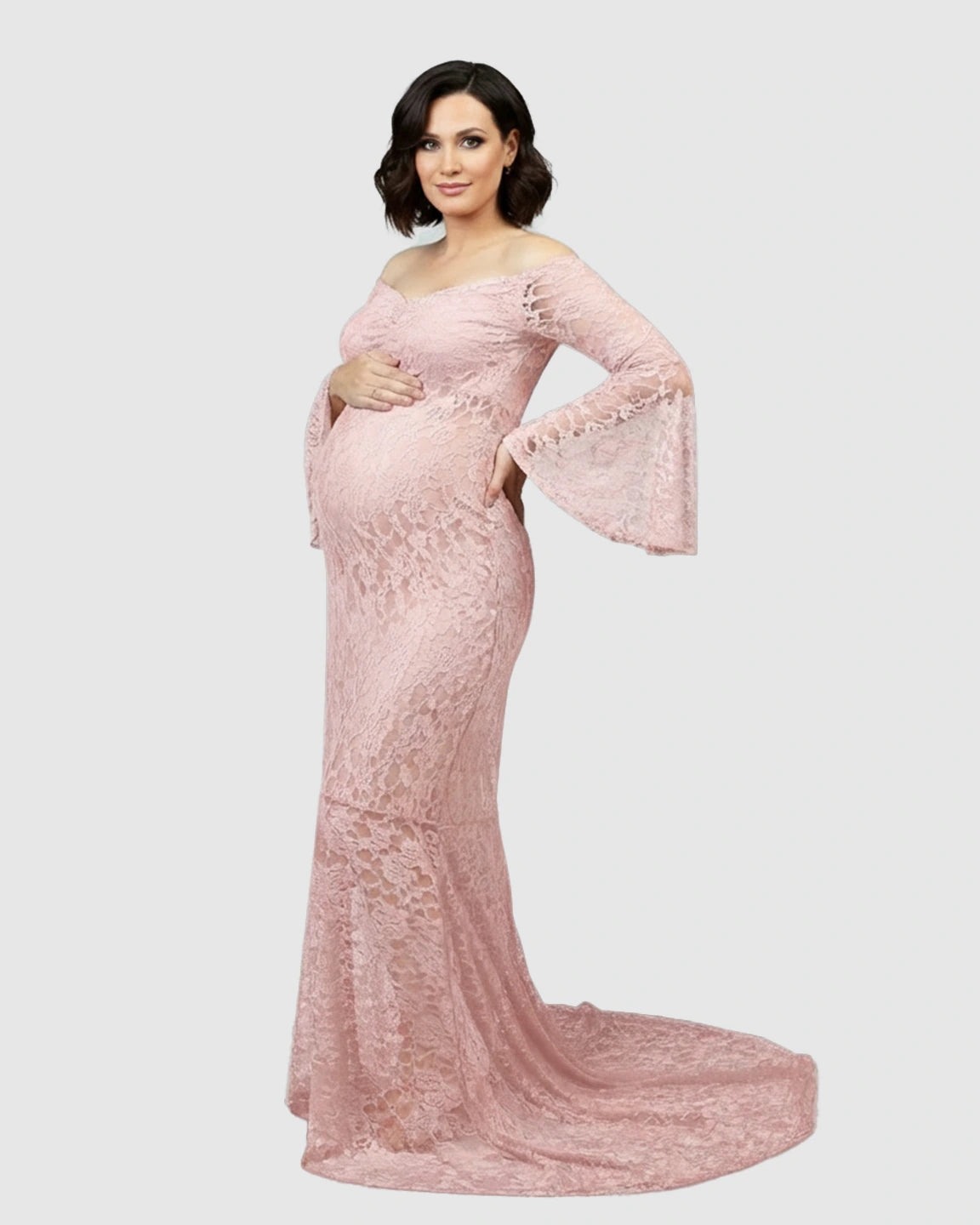 Bell Lace Sleeve Trailing Maternity Gown
