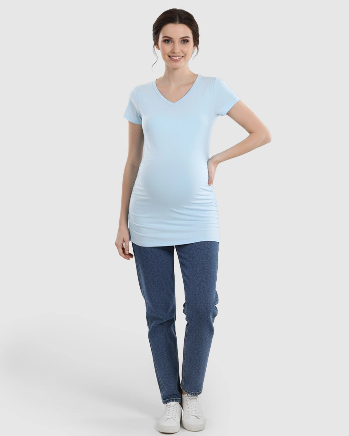 Short Sleeve Ruched Slim Fit Maternity Top