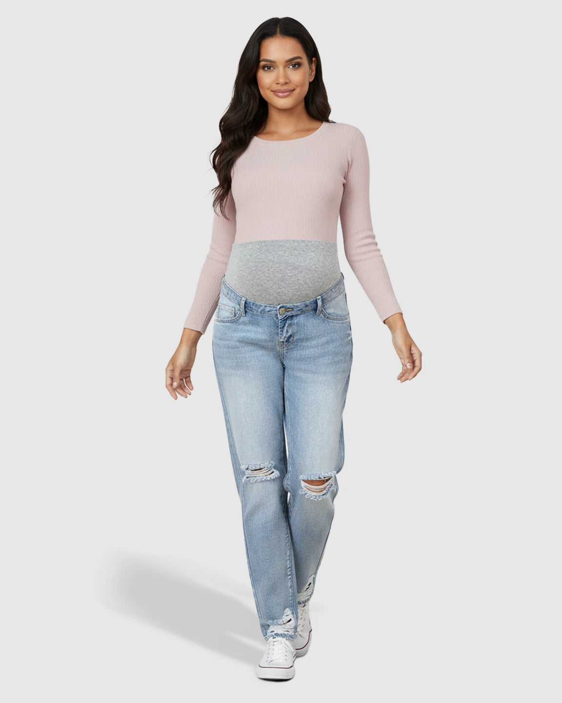 Distressed Straight-Leg Maternity Jeans