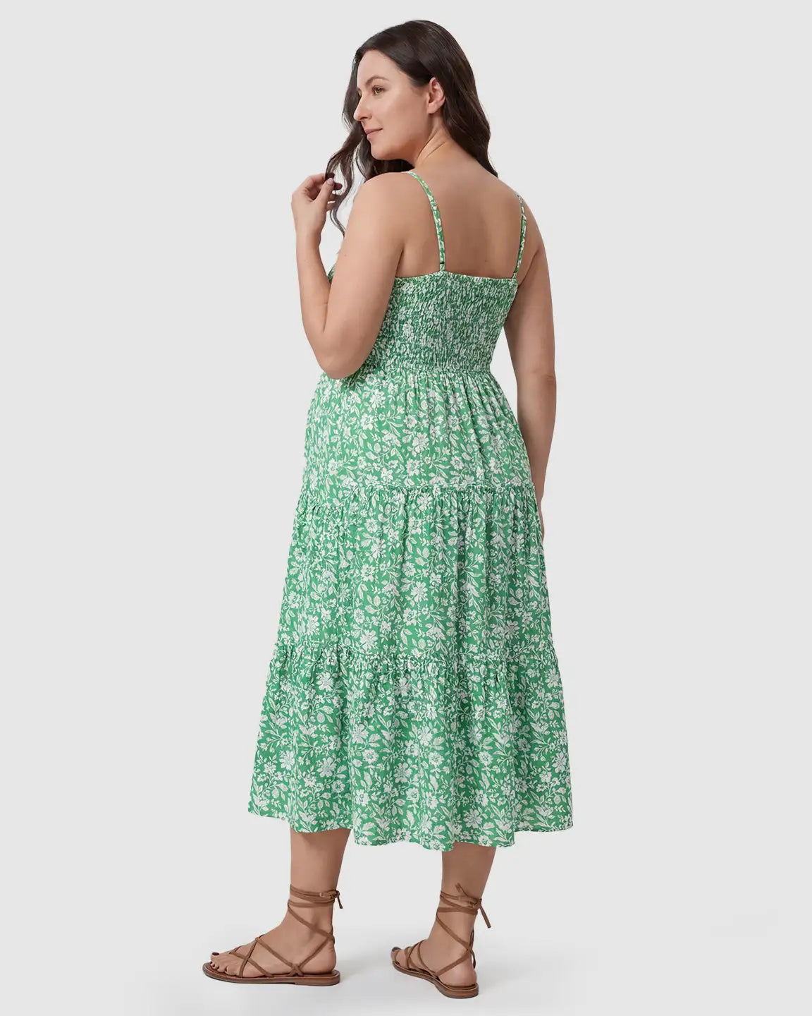 Smocked Floral A-Line Maternity Midi Dress