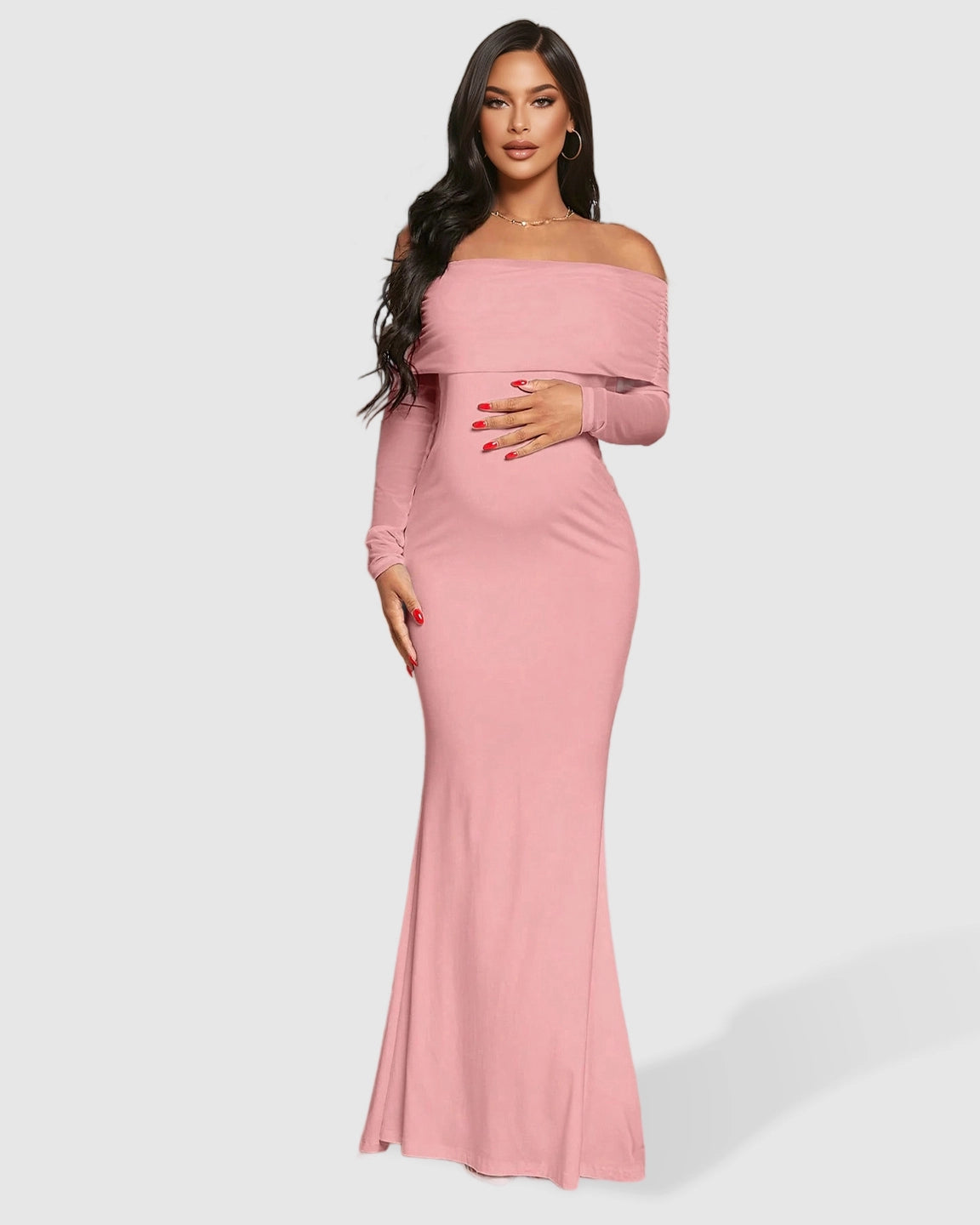 Draped Neck Mermaid Fit Maternity Maxi Dress
