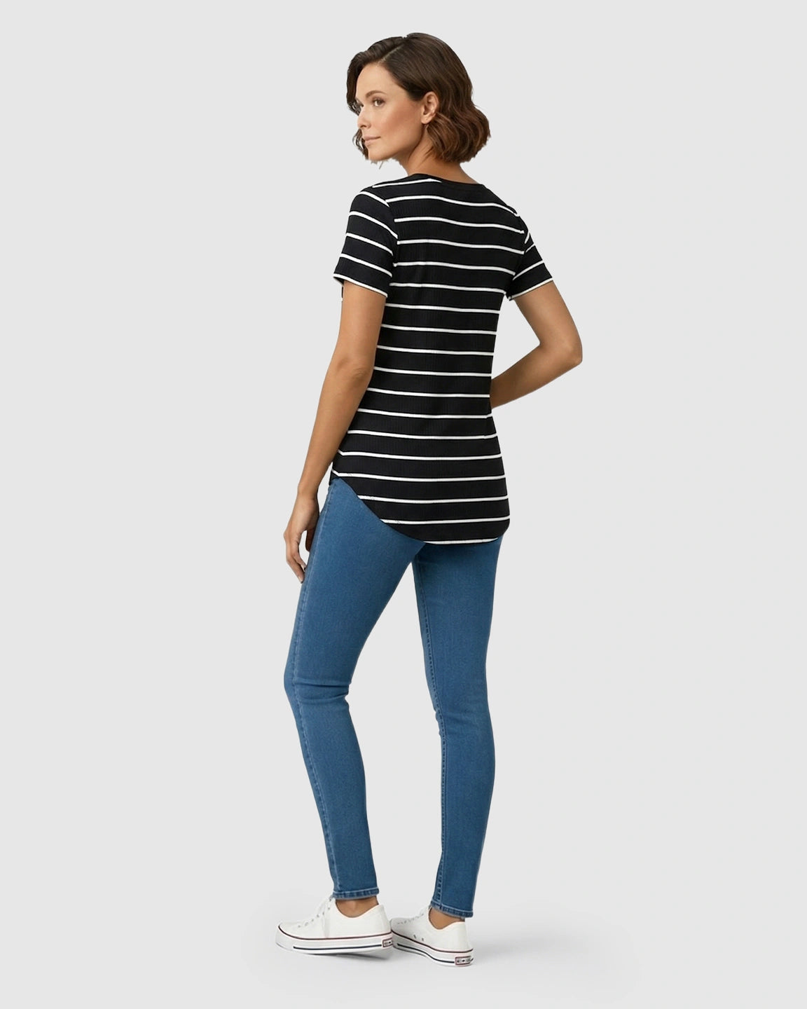 Striped Short-Sleeve Relaxed Fit Maternity Top