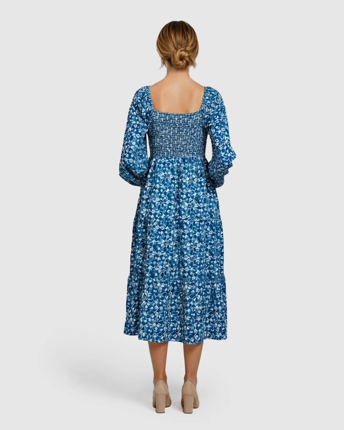 Balloon-Sleeve A-Line Maternity Dress