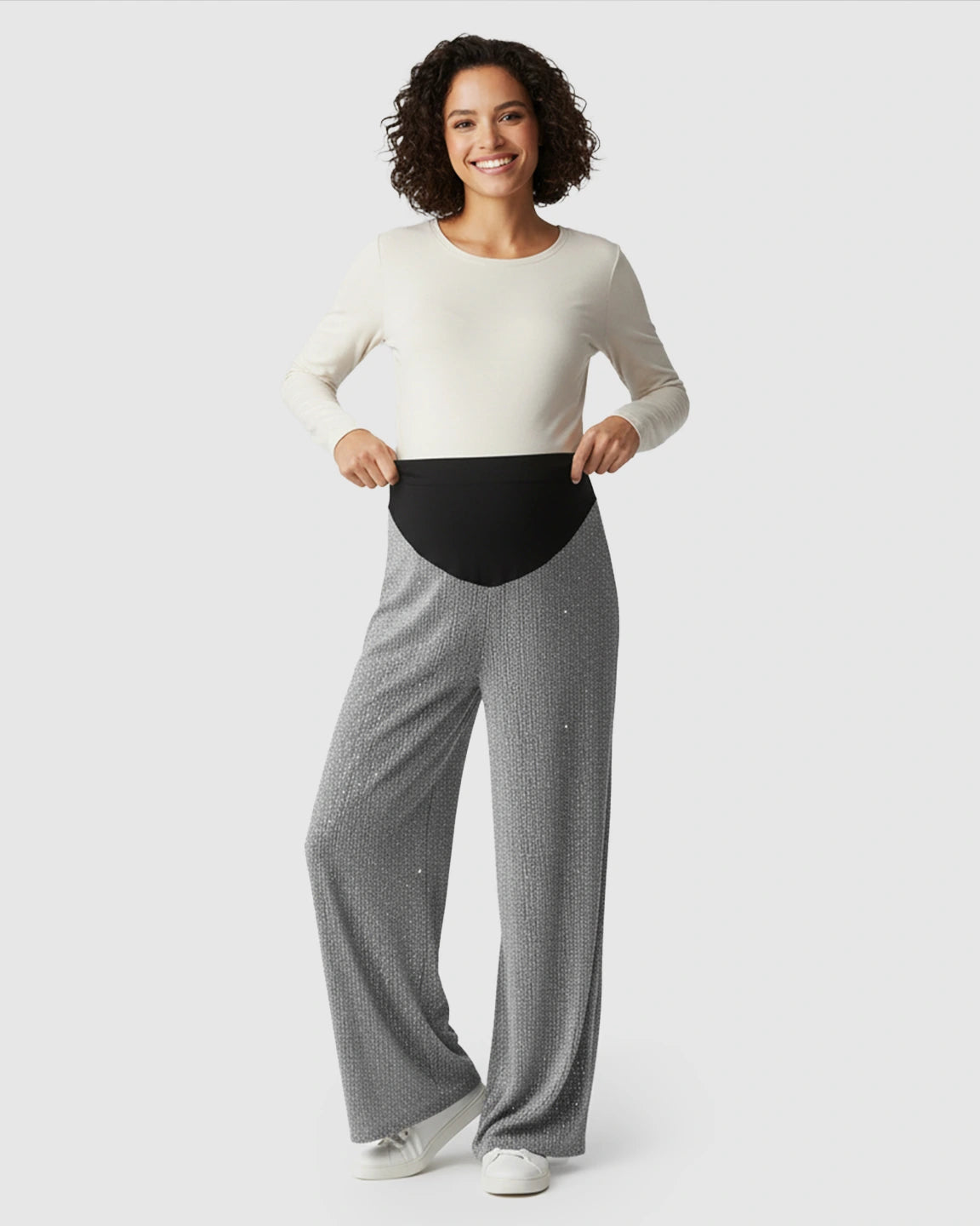 High Waist Rhinestone Embellished Wide Leg Maternity Pants