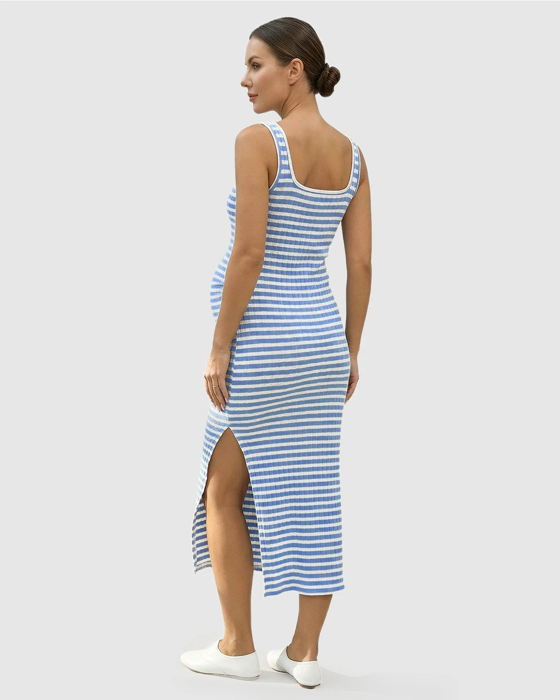 Side-Slit Summer Maternity Bodycon Midi Dress