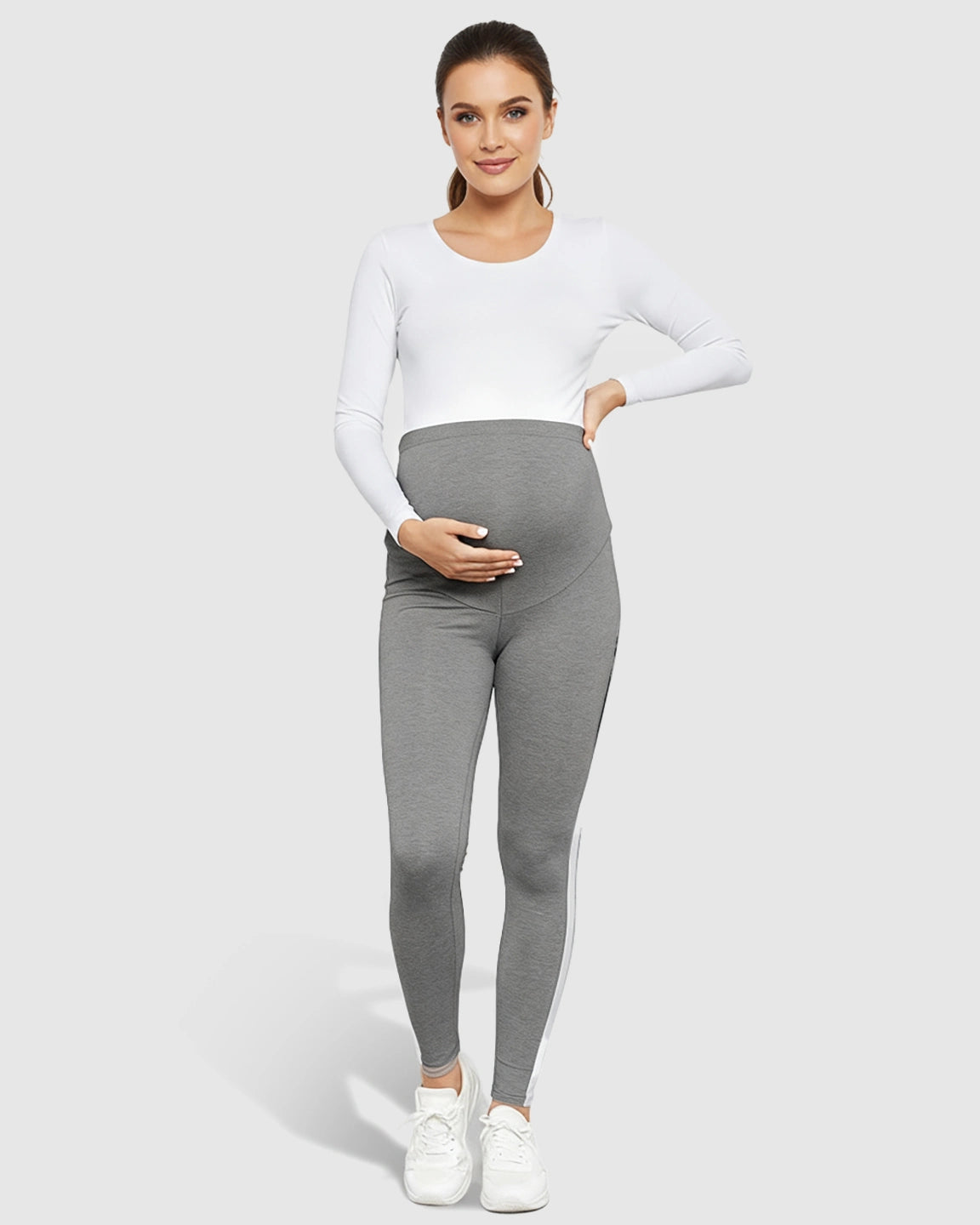 Stretch Waist Panel Side-Stripe Maternity Leggings