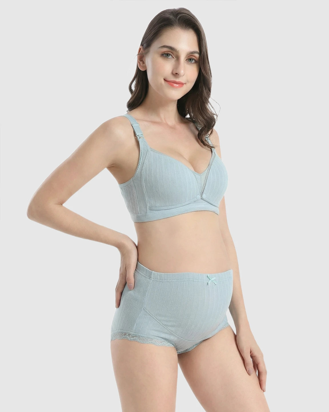 Wire-Free Breathable High-Waist Maternity Nursing Bra & Panty Set