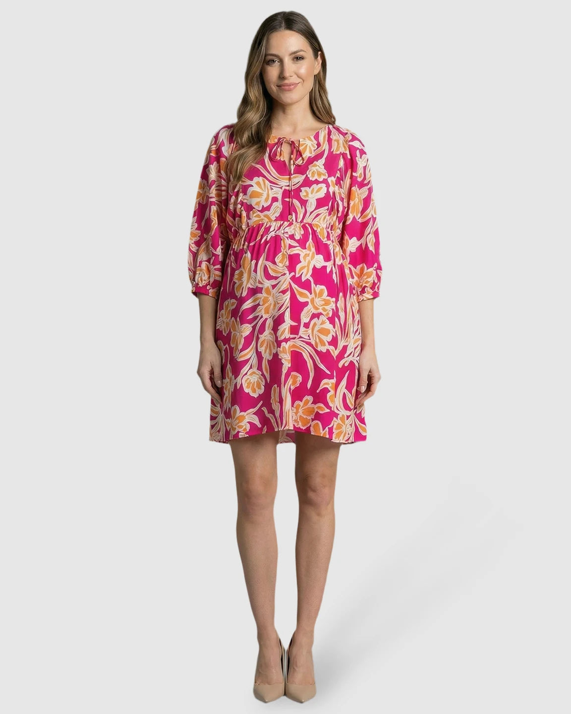 Lantern Sleeve Loose Fit Maternity Mini Dress