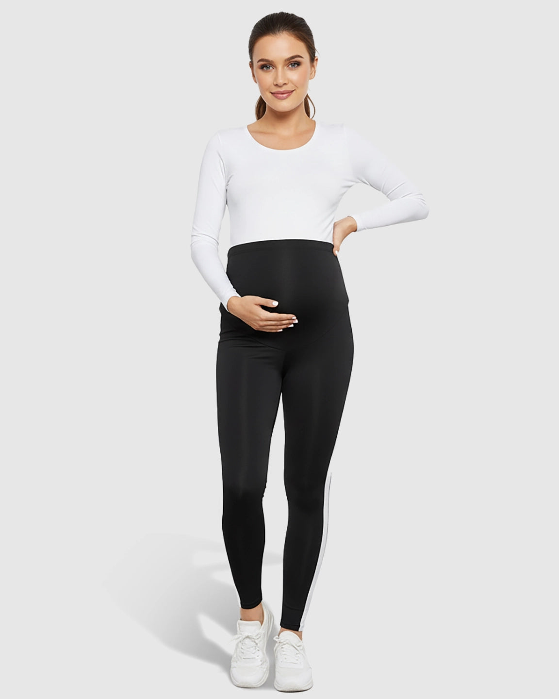 Stretch Waist Panel Side-Stripe Maternity Leggings
