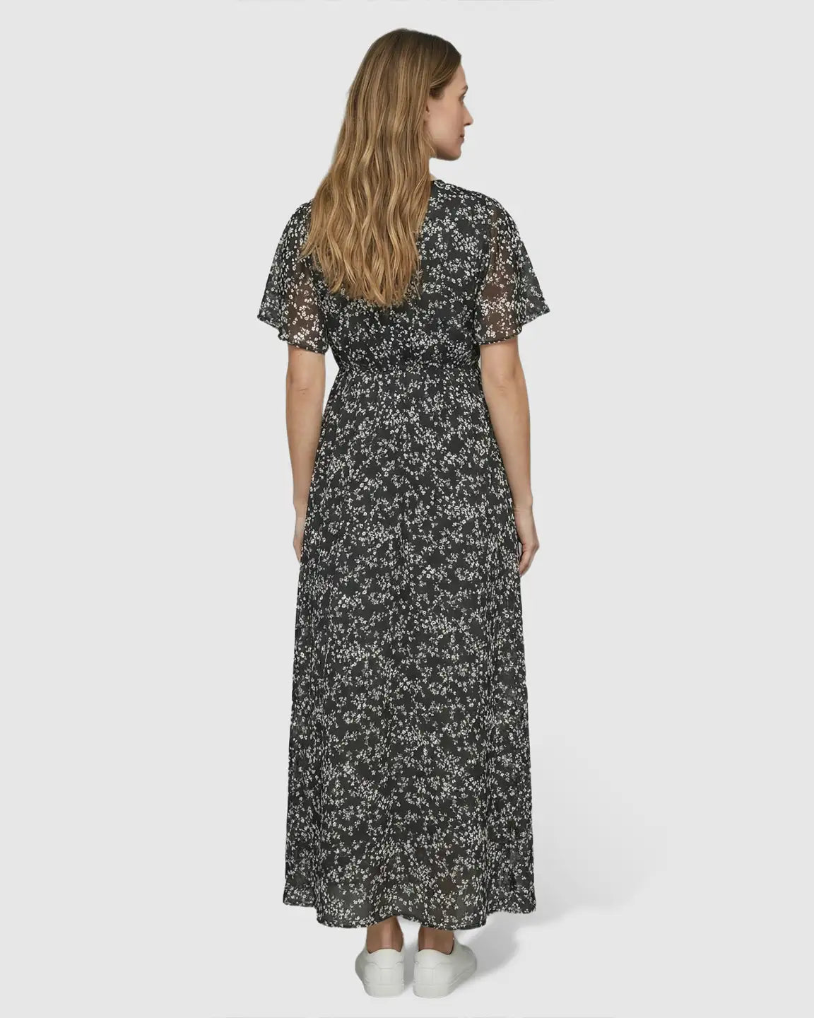 Cinched Waist Bohemian Style Maternity Maxi Dress