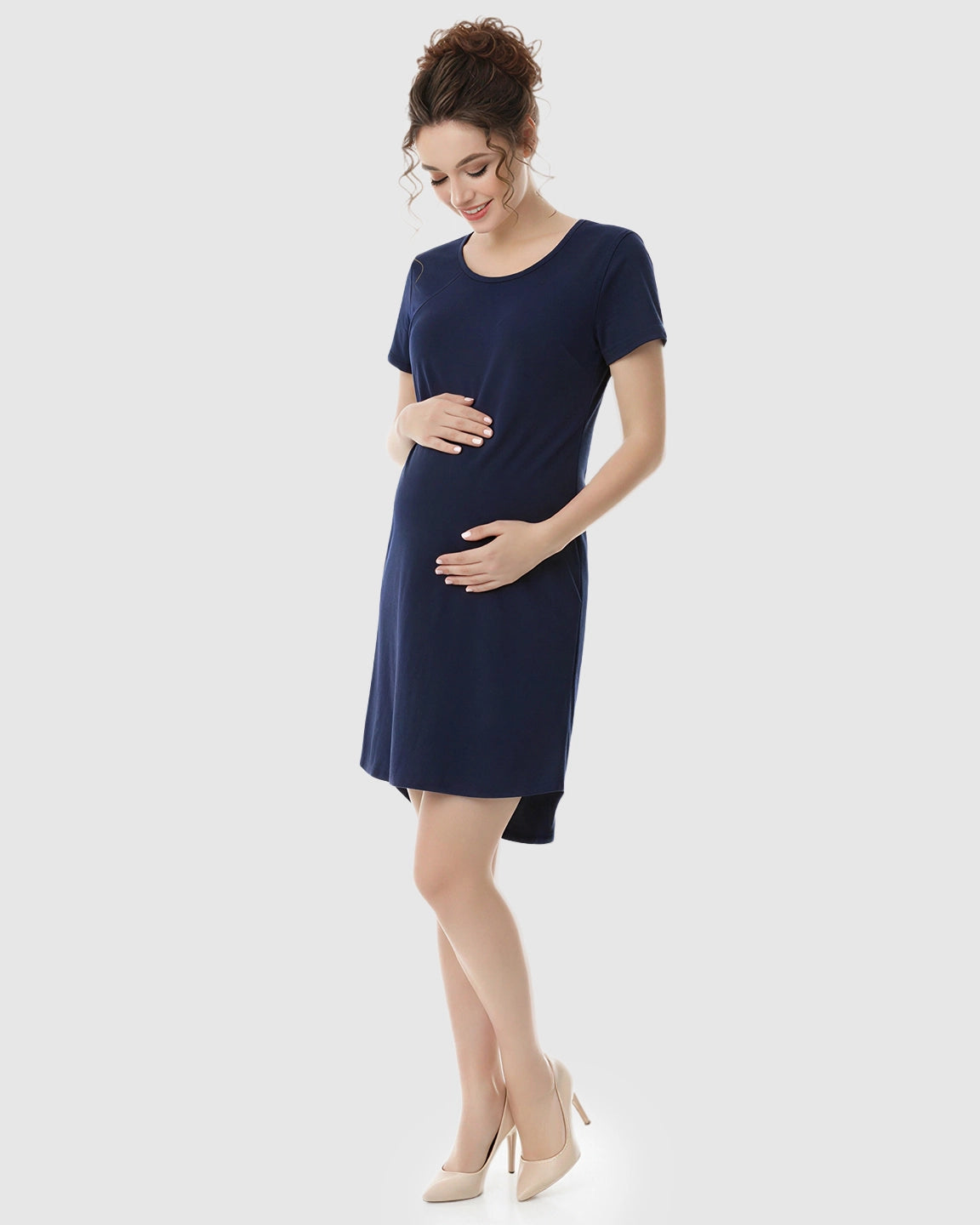 Side-Access Nursing Casual Maternity Midi Dress