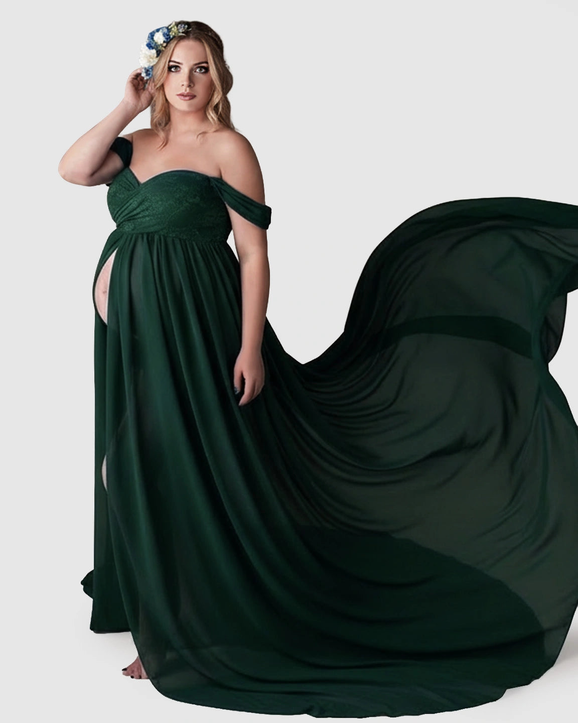 Extra-Long Train Ethereal Chiffon Maternity Gown
