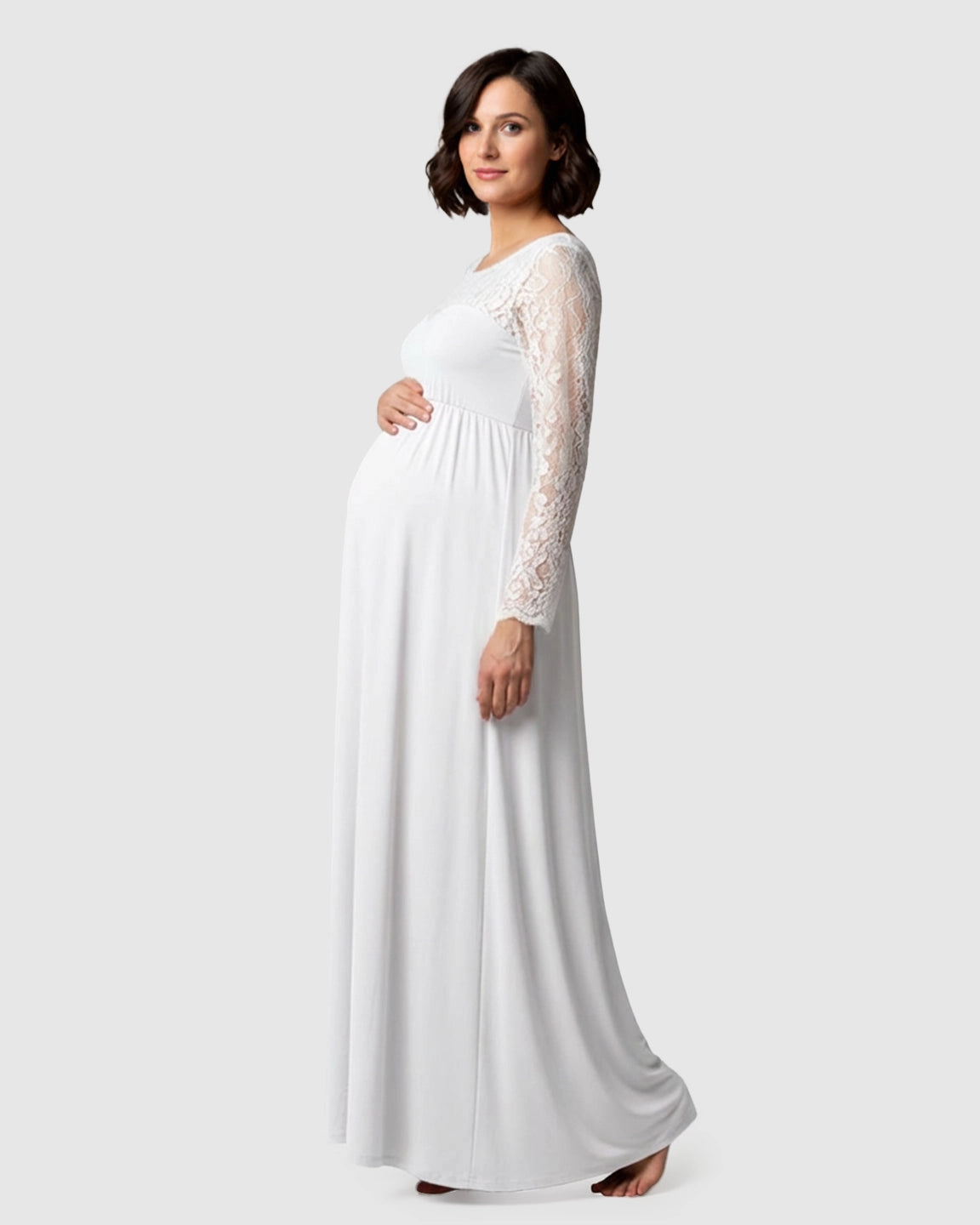 Elegant Lace Floor-Length Maternity Photoshoot Dress