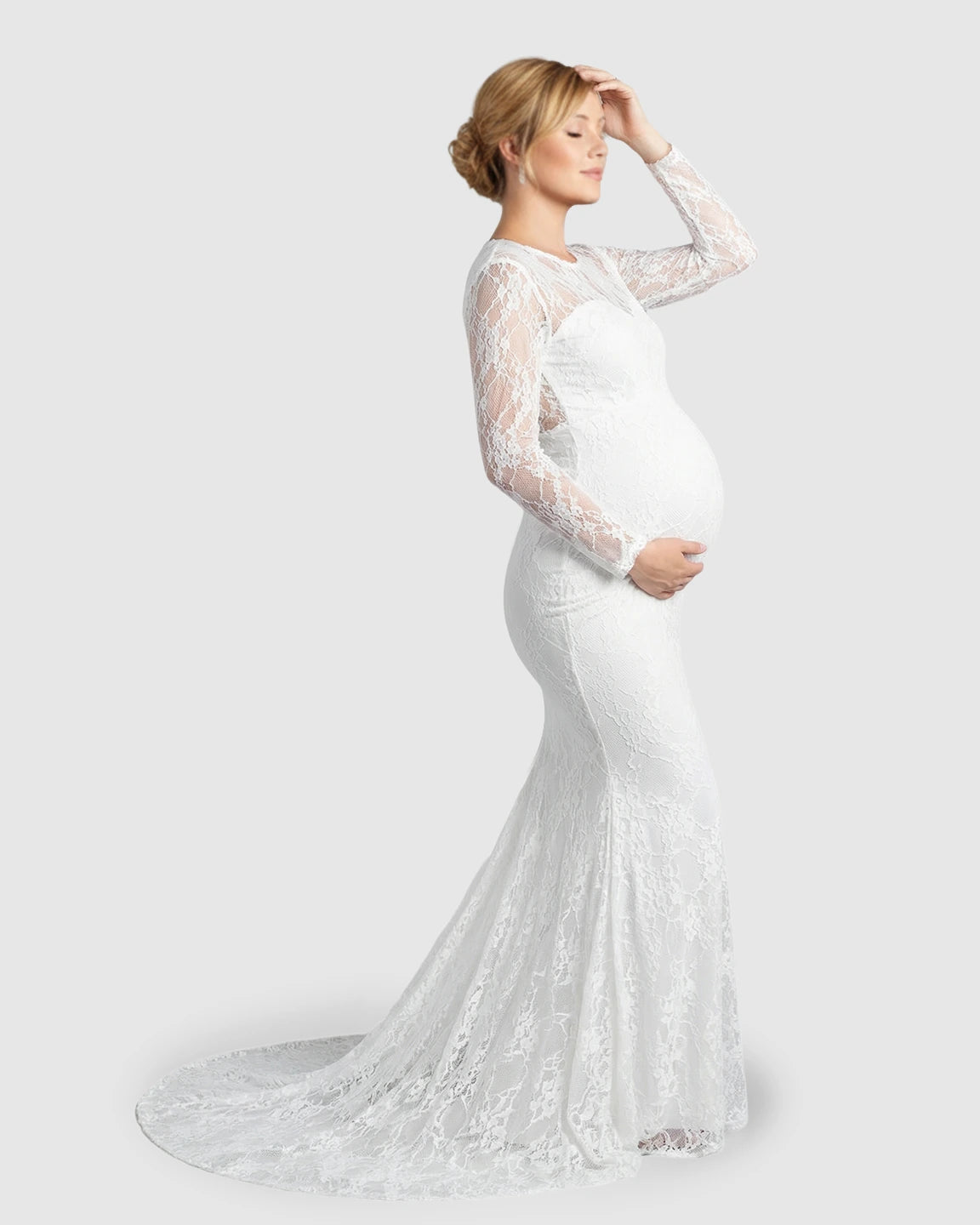 Sheer Lace Trumpet Maternity Photoshoot Gown