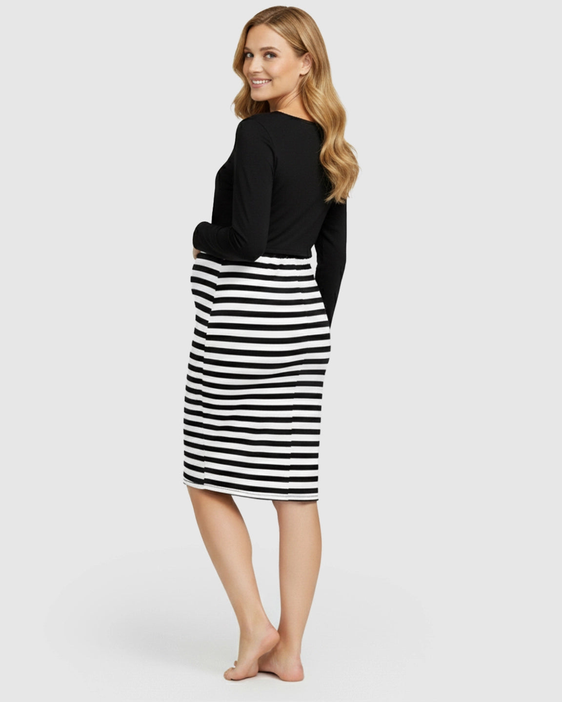 Soft Stretch Color Block Maternity Midi Dress