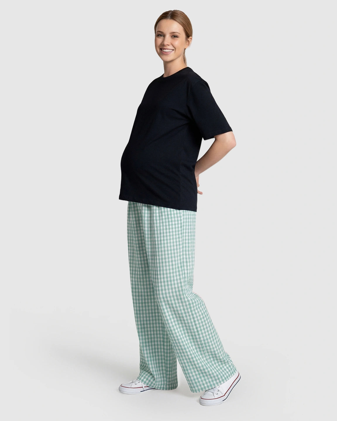 Plaid Print Wide-Leg Maternity Trousers