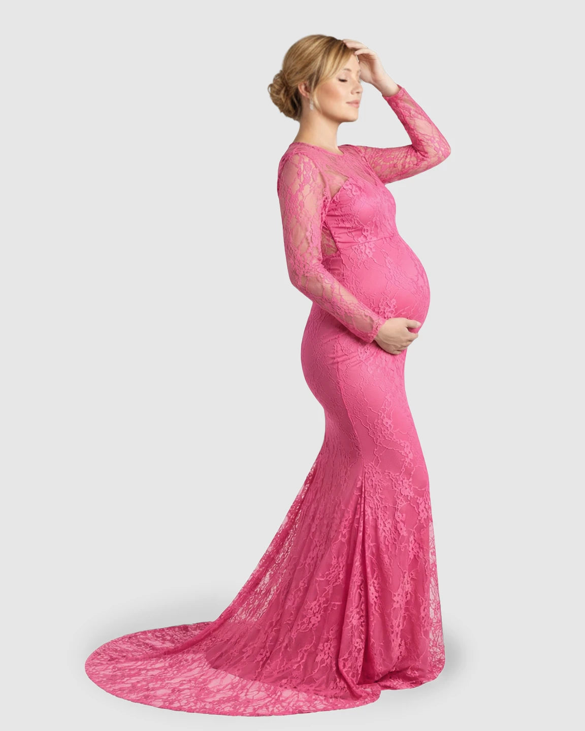 Sheer Lace Trumpet Maternity Photoshoot Gown