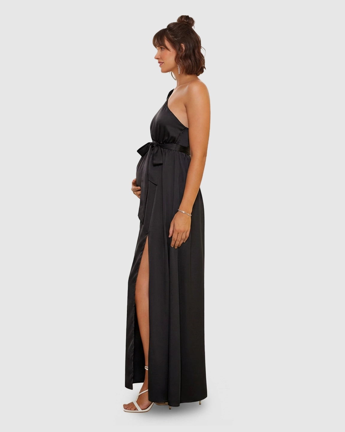 One-Shoulder Elegant Maternity Maxi Dress