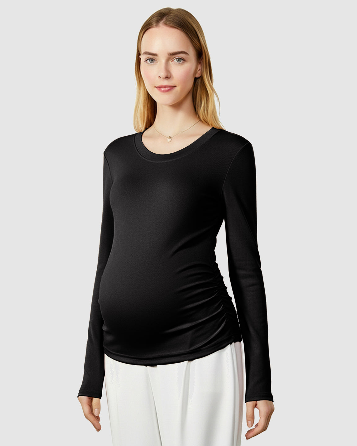 Round Neck Long Sleeve Thermal Maternity Top