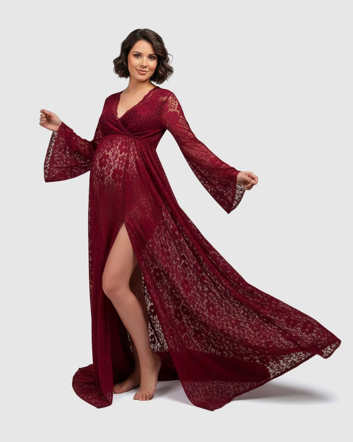 Long Bell Sleeve See Through Maternity Gown