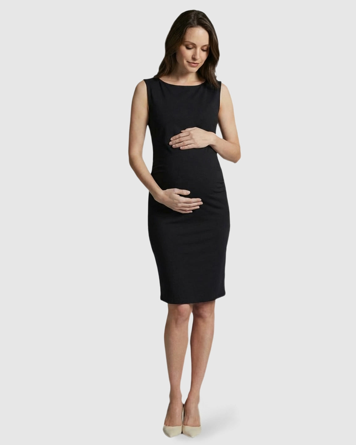 Striped Sleeveless Bodycon Maternity Midi Dress