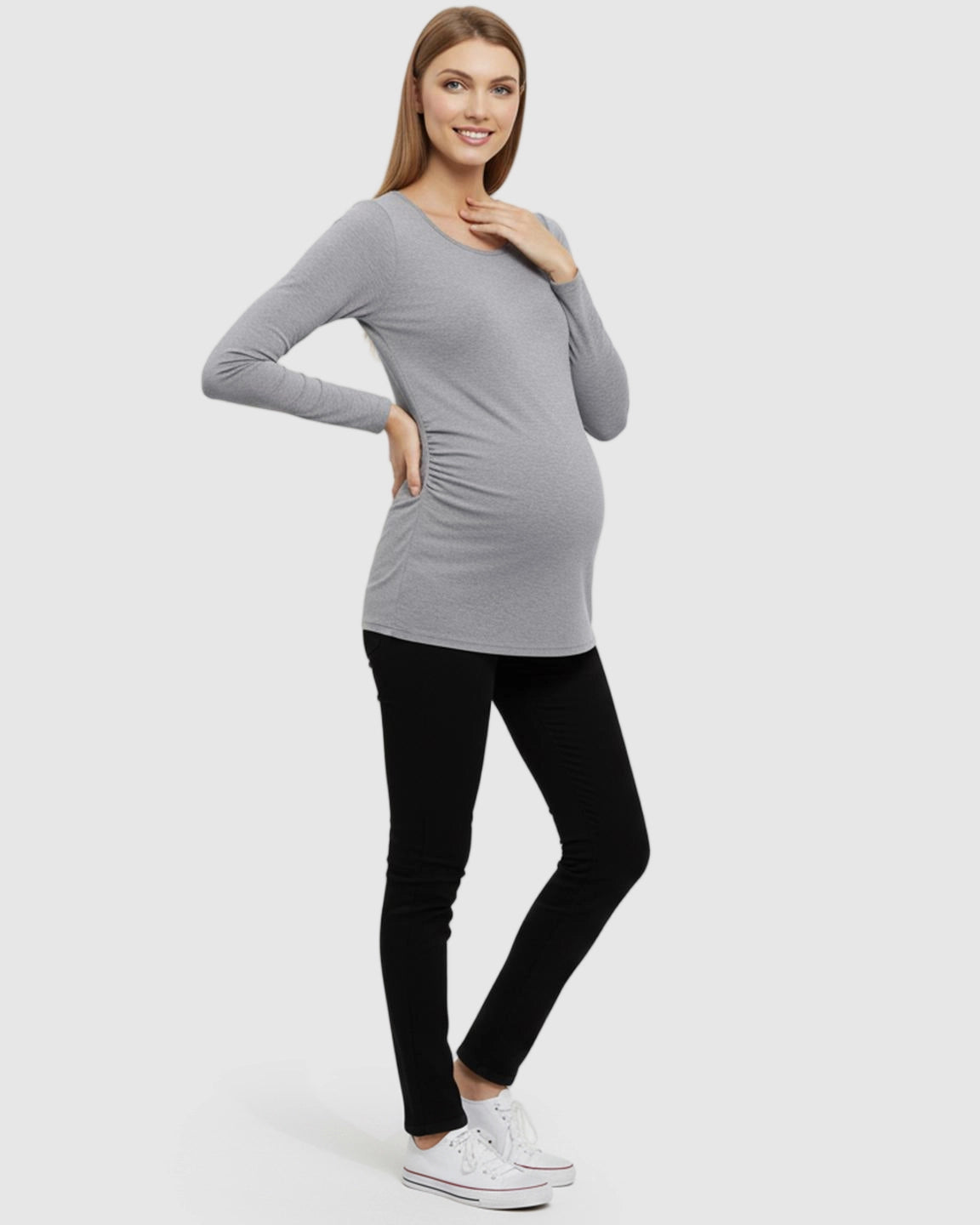 Side-Ruched Slim Fit Long Sleeve Maternity Top